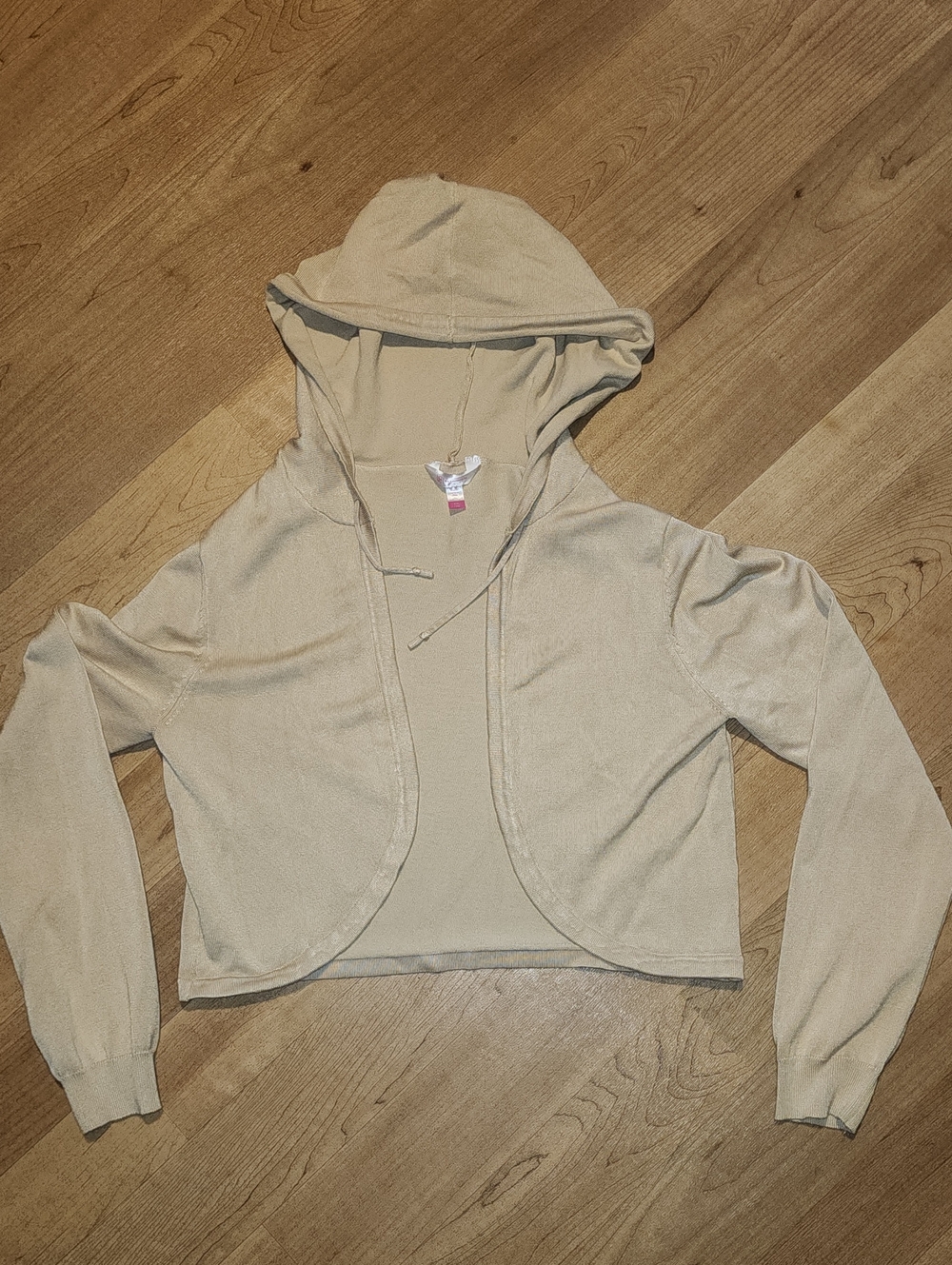 No Boundaries Beige Hooded Cropped Cardigan Sweater